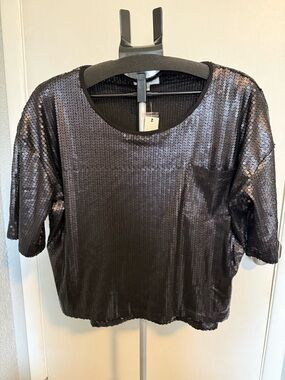 NWT Olive & Oak Black Sequined Boatneck Top